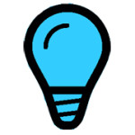 A blue light bulb with black lines around it.