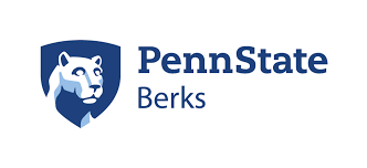 A blue and white logo for penn state berks.